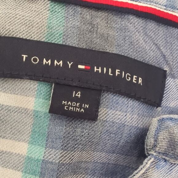 Tommy Hilfiger Plaid Sleeveless Shirt Dress 14 Blue Checker Midi Handkerchief - Picture 10 of 11